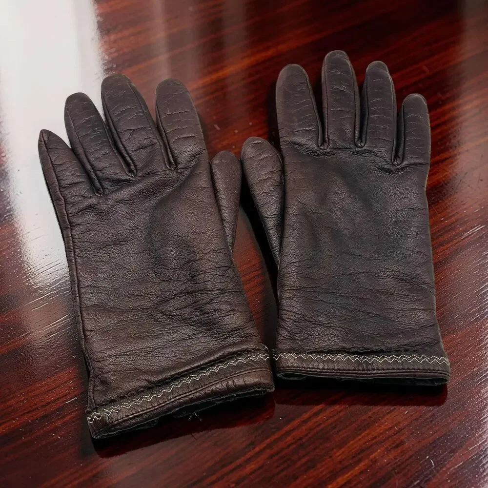 Fownes Womens Brown Leather Gloves Size Large L Lined Winter Driving Vintage